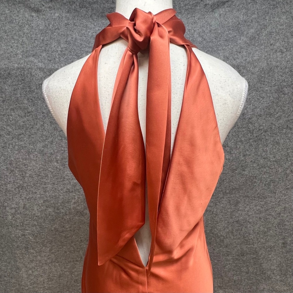 Lovely Terracotta Copper Halter Neck Maxi Bridesmaid Formal Prom LB025 Dress M L - Picture 3 of 11
